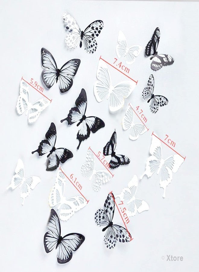 اكستور مجموعة إكستوري من 18 قطعة من الفراشات اللامعة ثلاثية الأبعاد باللونين الأسود والأبيض لتزيين المنزل | قطعة ديكور جميلة | تأتي مع لاصق - (مجموعة من 18 قطعة، باللونين الأسود والأبيض) - Image 4